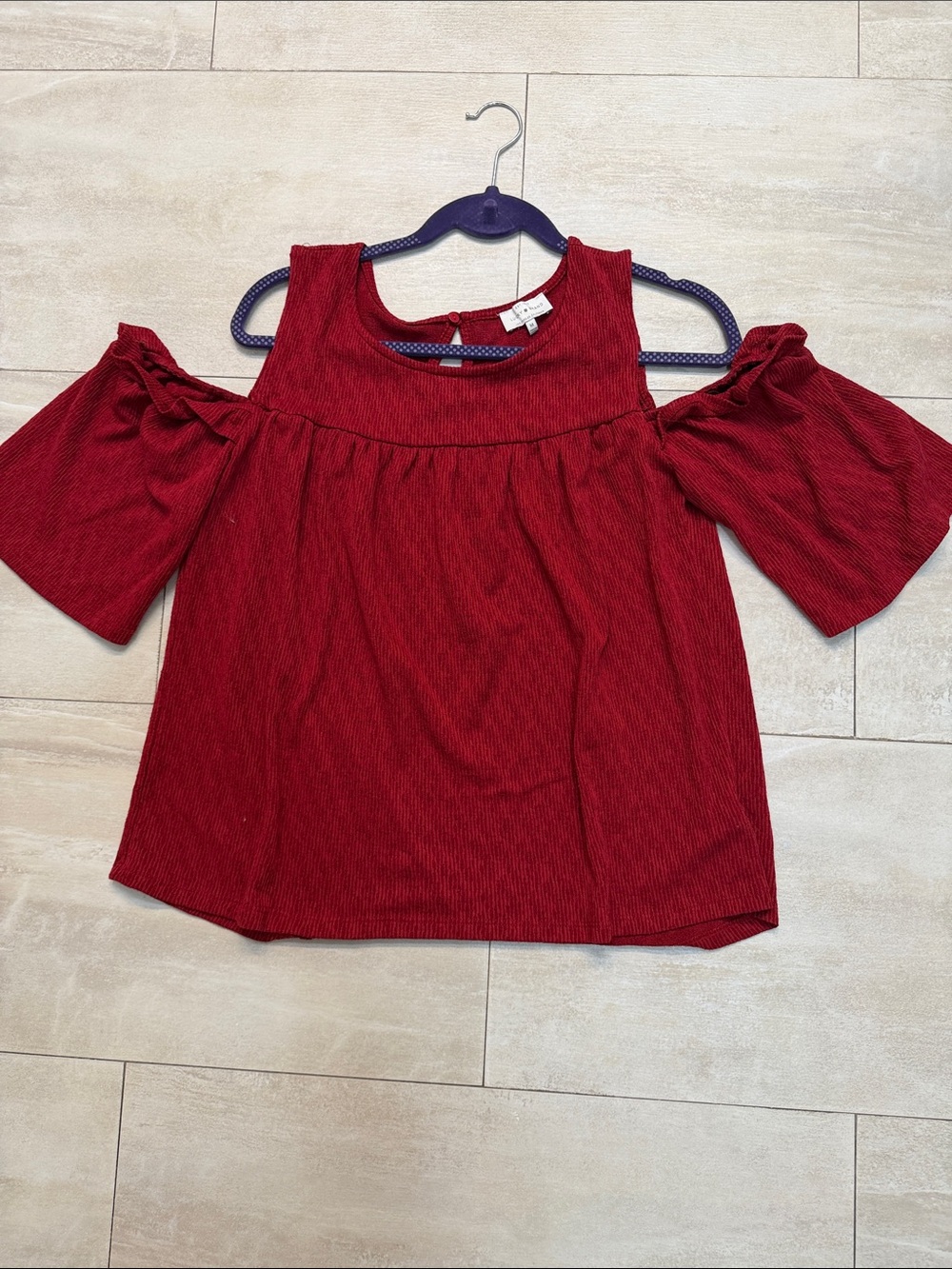 Price DROP! 💥 Lucky Brand Deep Red Cold-Shoulder Knit Blouse.